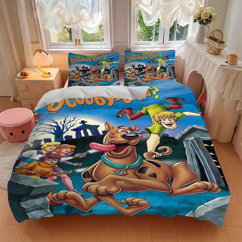 3dílná sada povlaků na přikrývku s kresleným motivem Scooby Doo - Měkké a útulné povlečení pro ložnici, pokoj pro hosty a studentský pokoj, 3dílná sada 1 povlak na přikrývku + 2 povlaky na polštář