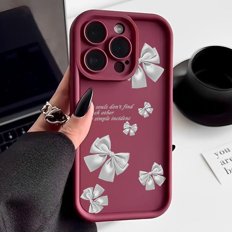 

Простой узор банта ТПУ мягкий матовый чехол для телефона для iPhone 16 Pro Max 15 Pro 14 13 12 11 XR XS противоударный защитный бампер для объектива iPhone 8 / 7 / SE 2 / SE 3 вино красного