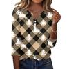 Women's Christmas Print V-Neck Three-Quarter Sleeve T-Shirt with Button Casual Holiday Top