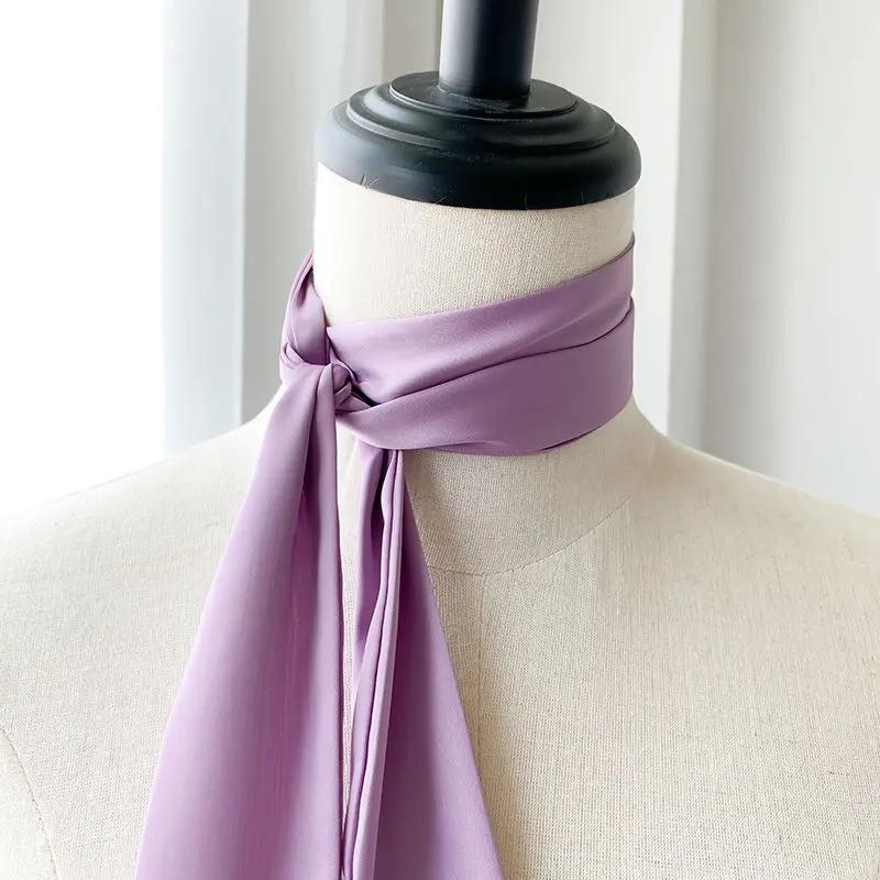 Long Skinny Hair Scarf For Women Silk Satin Headband Cute Neckerchief Solid Colors 190*5cm Fashion Bag Scarves For Ladies