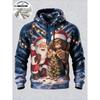3D-Druck Weihnachts-Fleece-Hoodie Weihnachtsmannbeine durchbrechen Wand Regenbogenstreifen Pullover Langarm Kängurutasche Weihnachten Sweatshirt