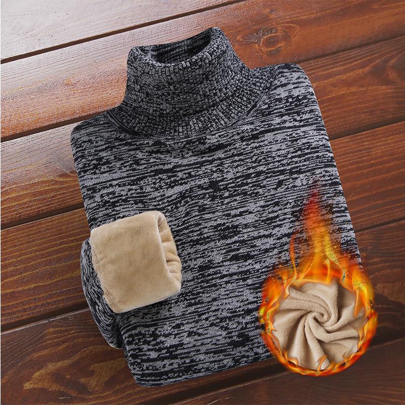 Men 'S Casual Knitted Bottoming Shirt Turtleneck Plus Velvet Korean Warm Cotton Pretty Boy Sweater