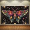 2D Mystical Tapestry - Vibrant Lunar Moth, Astrology Symbols & Starry Night Wall Art