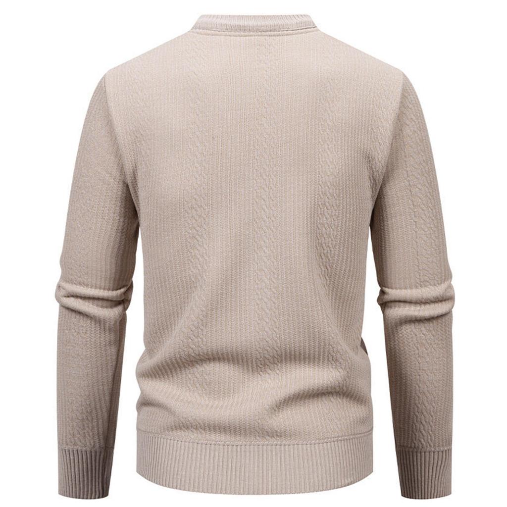 Men's Solid Color Textured Pockets Plush Thick Warm Casual V-neck Sweater Jacket