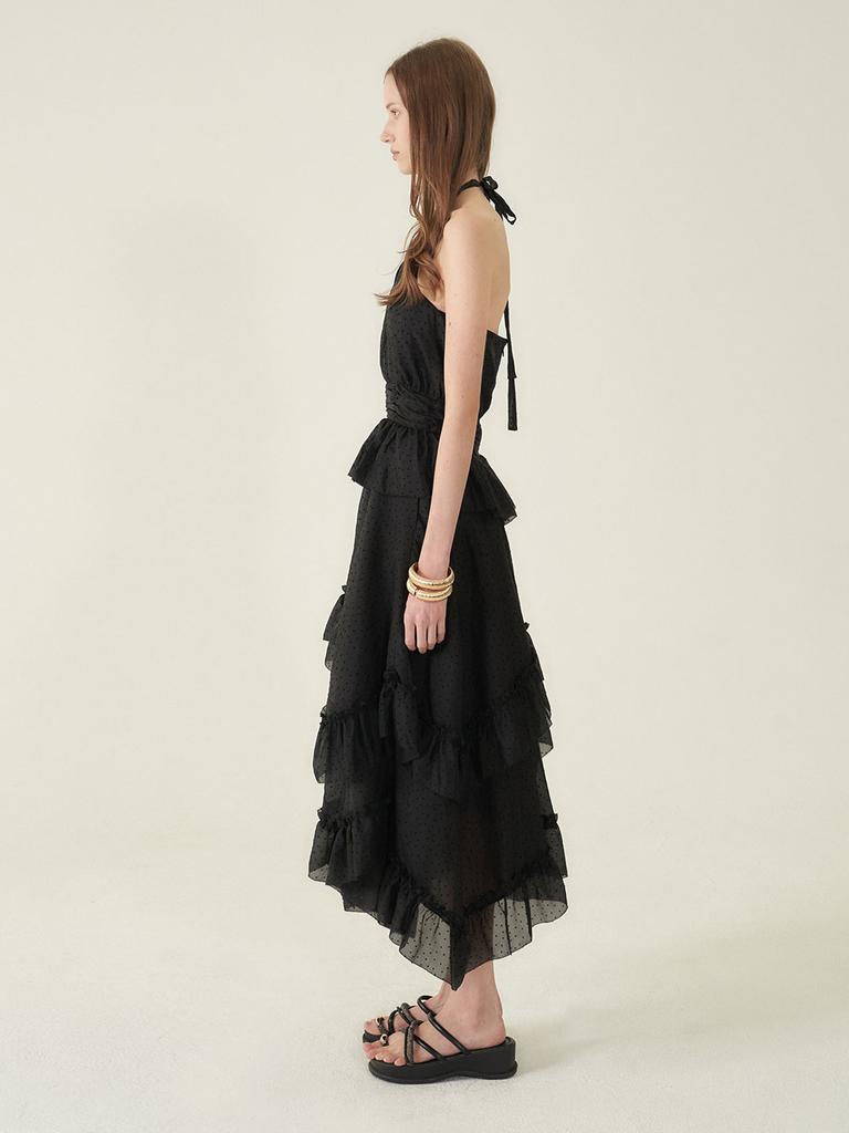 Kaie Mini Dot Chiffon Tiered Frill Halterneck Dress