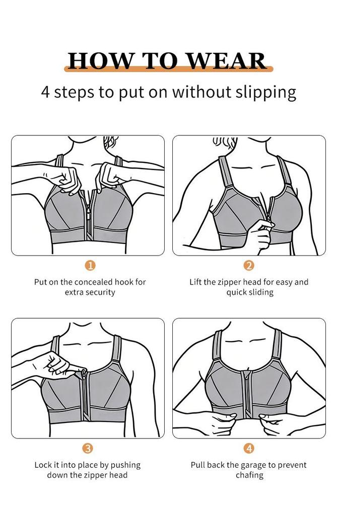 High-Elasticity Shockproof Sports Bra with Front Zipper, Plus Size, Anti-Sagging, Beautiful Back Design