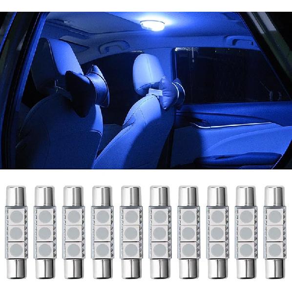 10PCS T6 5050 Car LED Sun Visor Lights, Car Led Bulb, 28mm LED 12V Vehicle Reading Light Bulb Replacement, 6614F 6612F 5050-3SMD Chips 180° Lighting синий