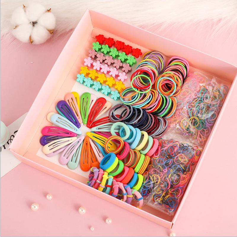 870Pc Cute Bb Elastic Hair Bands Lovely Rubber Hair Ropes Flower Hairclips Set