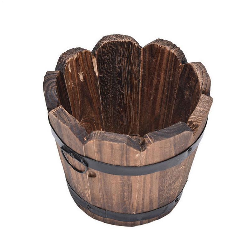 Carbonized Wooden Garden Succulent Plants Flower Pots Outdoor Flower Bucket Home Decor Round Retro Succulent Flower Pot Holder