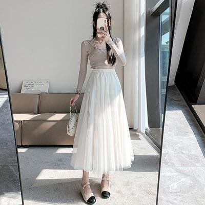 2024 Spring/Summer Women's Mid-Length Princess Tulle Skirt, Slim Fit, Puff Style with Large Swing