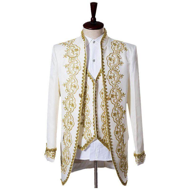European Court Performance Wear Men's Clothing European-Style Gold-Inlaid Men's Formal Dress Set Slim fit Chorus Clothing Court Dress