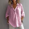 Lightweight Breathable Casual Blouse Loose Fit Women Shirt Lapel V Neck 3 4 Sleeve Pullover Tops Solid Color Daily Wear