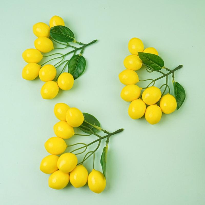 Artificial Lemons String, Vivid Faux Lemon Plastic Fake Yellow Lemon Fake Fruit, Home Table Party Decor Photography Prop