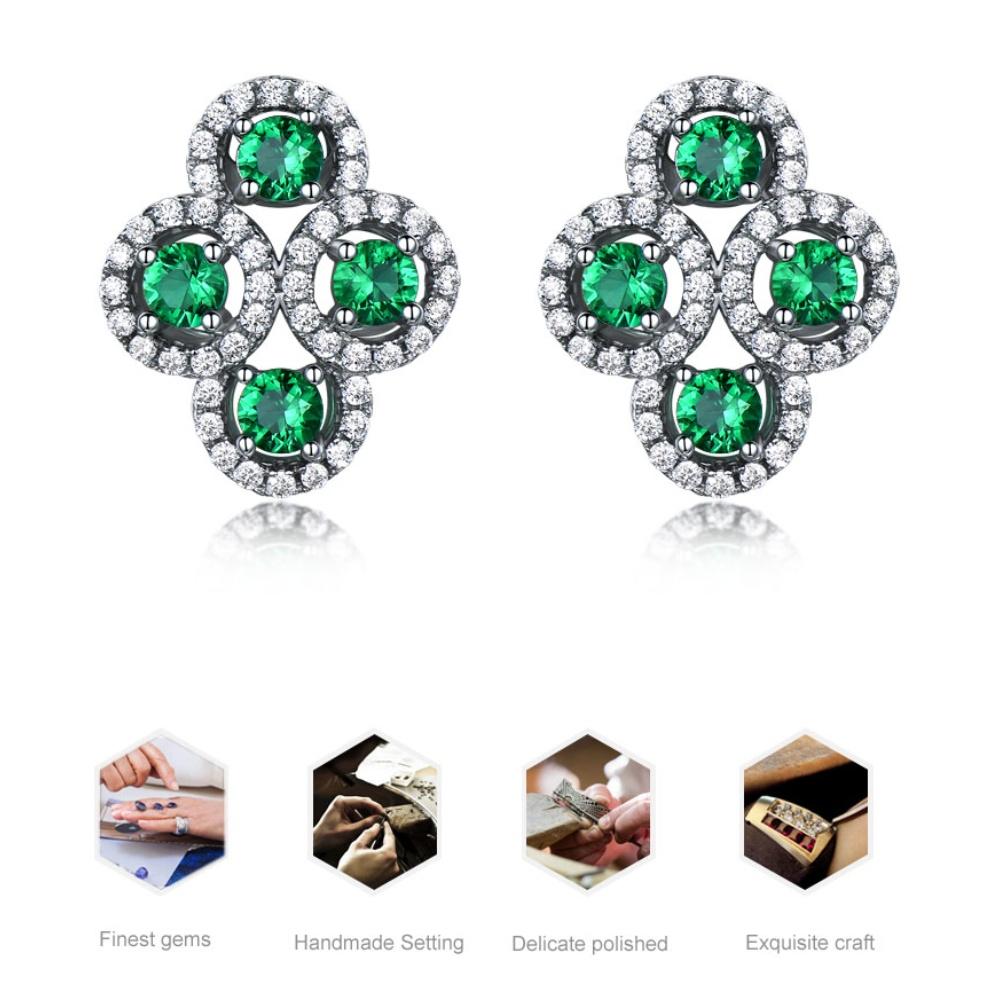 Nano Emerald Flower Earring 925 Sterling Silver Flower Green Zircon Stud Earrings