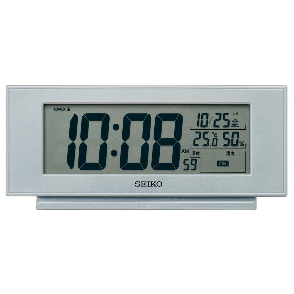 Seiko Clock Table Silver x x Alarm Radio Digital Temperature and Humidity Comfortable Environment SQ794S Clock, Metallic, Dimensions 7.7 17.4 3.8 cm,