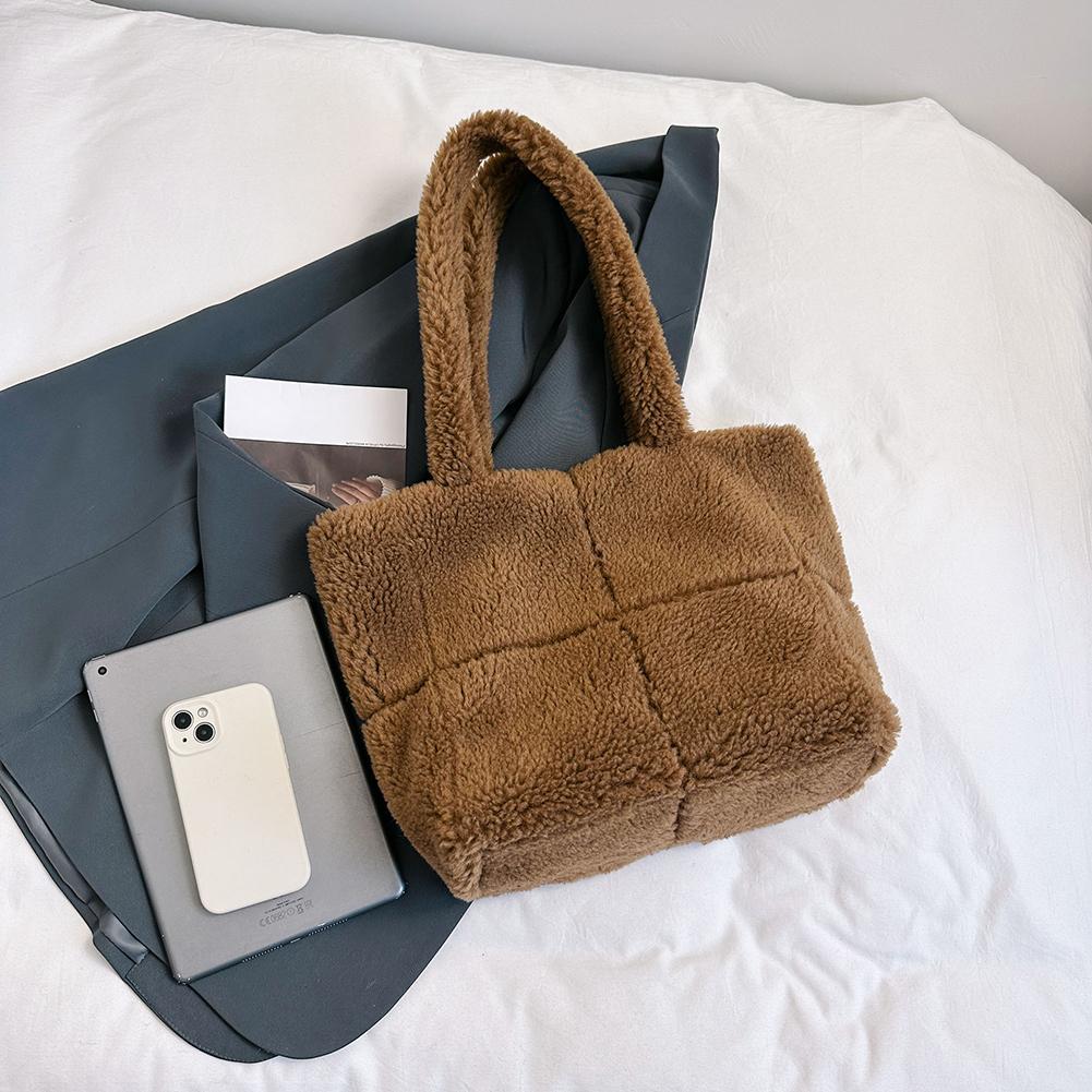 Fluffy Plush Women Underarm Bag Lambswool Large Tote Bag Solid Color Shopper Armpit Bag Ladies High Capacity Square Shoulder Bag