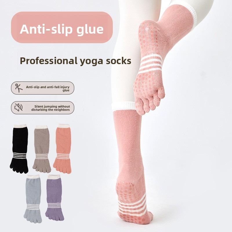 Women's Anti-Slip Four Seasons Style Fitness Dance Five-Finger Socks - Pure Cotton Breathable Pilates and Yoga Socks