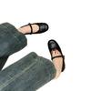 Vintage Versatile Evening Breeze One-Word Buckle with Round Head Mary Jane Shoes Commuter Small Brown Leather Shoes Ballet Shoes.