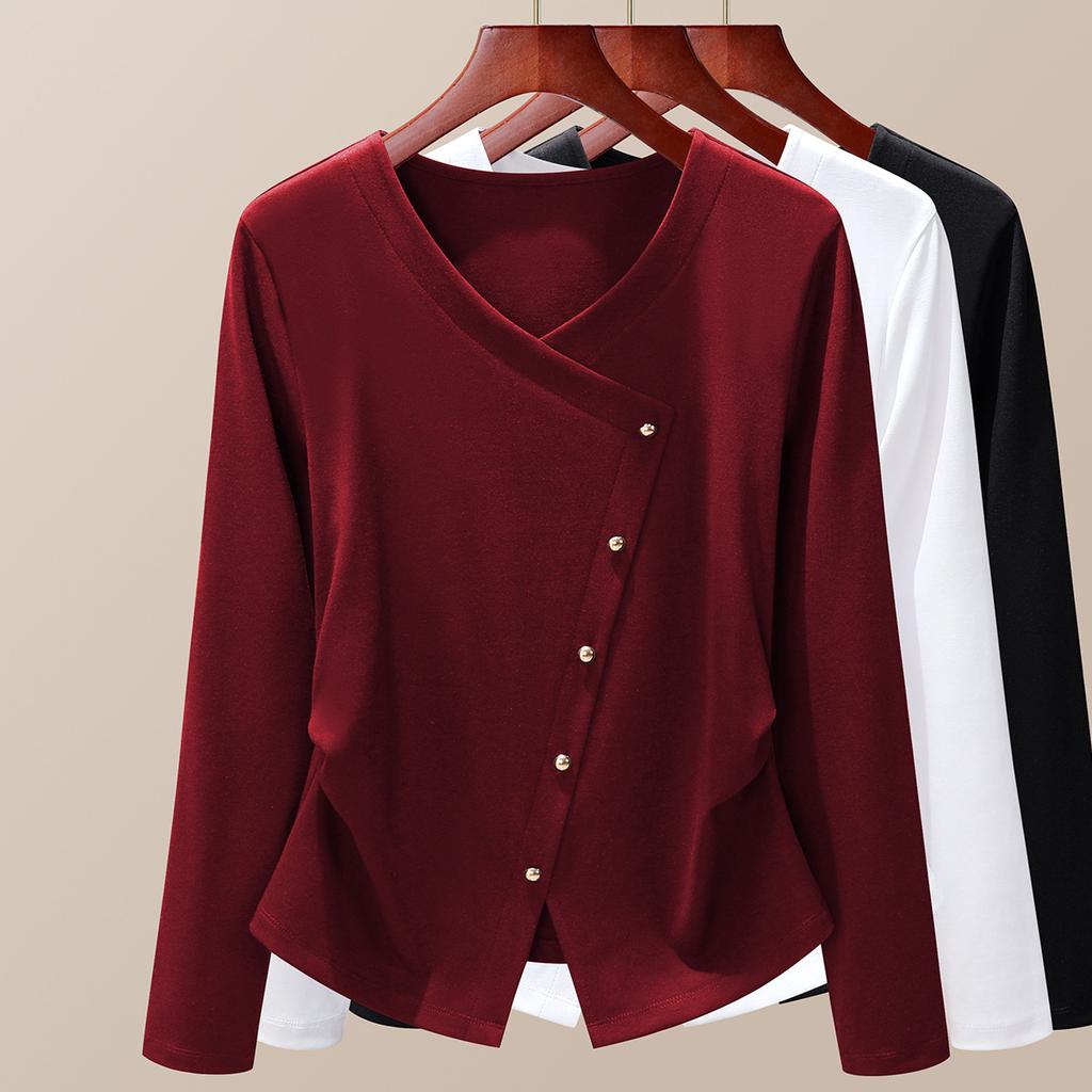White Pinch Waist Top Autumn New Women's Clothing Design Sense Niche Quality Long-sleeved Women