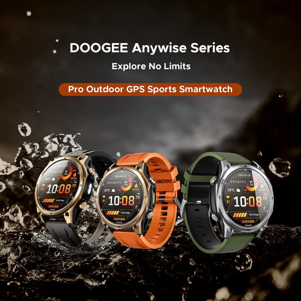 DOOGEE Anywise W1 Smart Watch, AI, 5ATM Water Resistant GPS Fitness Tracker, 1.43" AMOLED Screen, 12 Days Battery, for Android and iPhone
