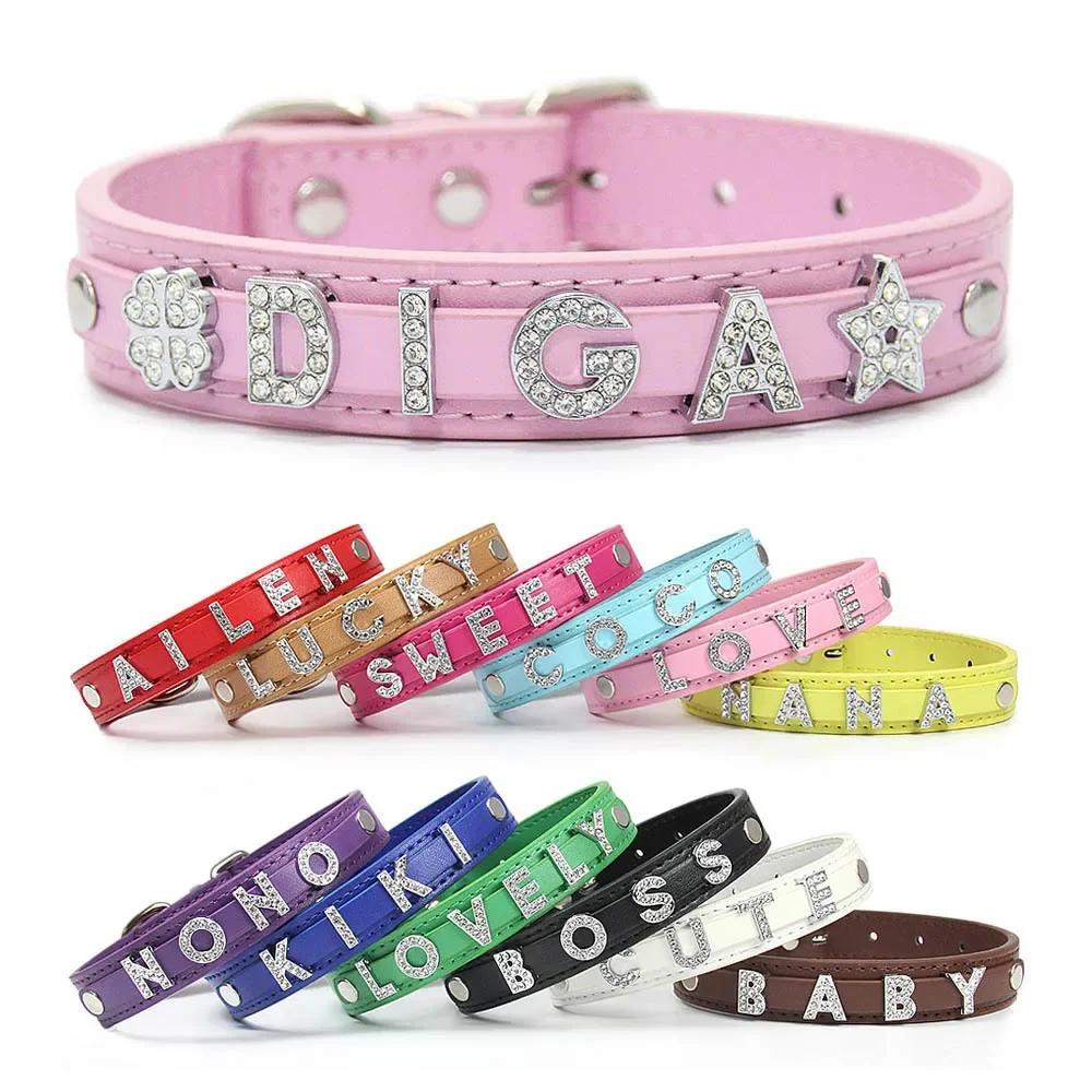 (Lettera Gratuita con Strass Bling)Collare Personalizzato in Pelle per Gatto Cane Collari per Cuccioli per Cani Piccoli Medi Target Nome ID Personalizzato