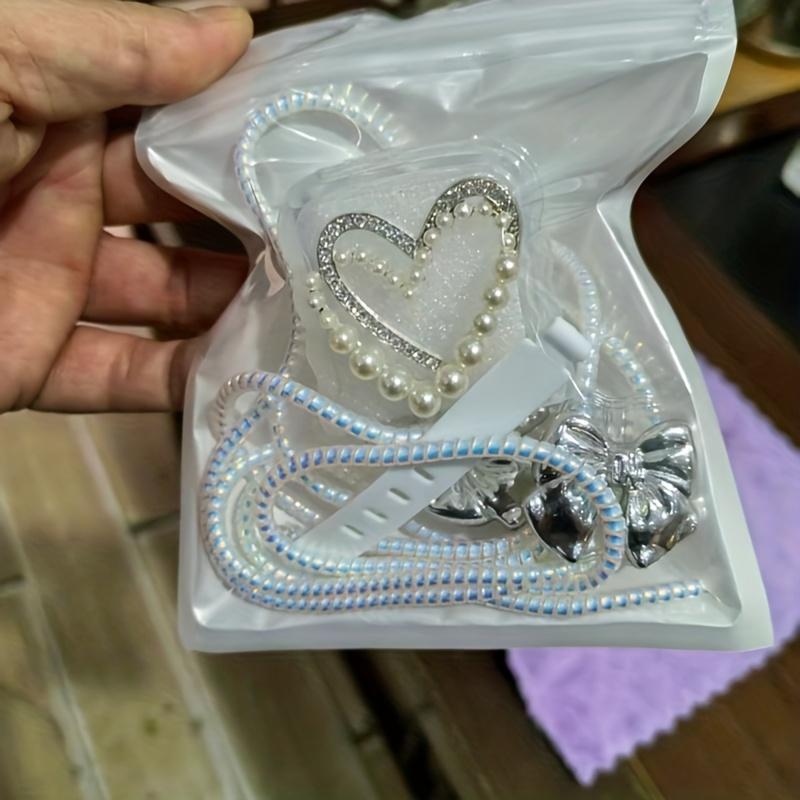 

5Pcs 3D flower charger protector, anti-break cable winder, fits iPhone 13-16 series 20W charger 5pcs жемчужина белый