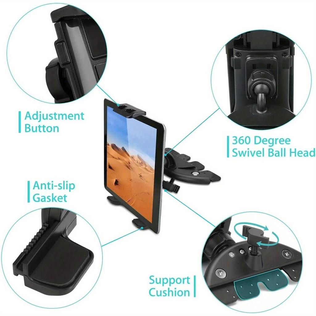 Car Phone Holder for CD Slot 4-11 In, Universal 360° Rotating CD Slot Tablet Mount Car Stand Compatible with Galaxy Tab