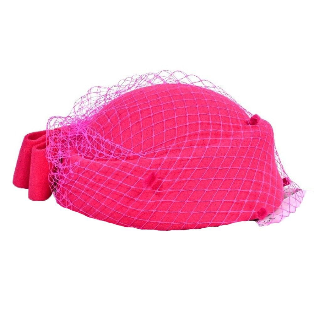 Mesh Pillbox Hat British Style Topper Hat Elegant Wool Bow Hat with Veil  Autumn Winter