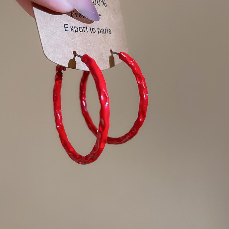 Ankola Red Spray Paint Love Ear Buckle Earrings Hong Kong Style Sweet Versatile Commuter Earrings Light Luxury High-end Earrings Women