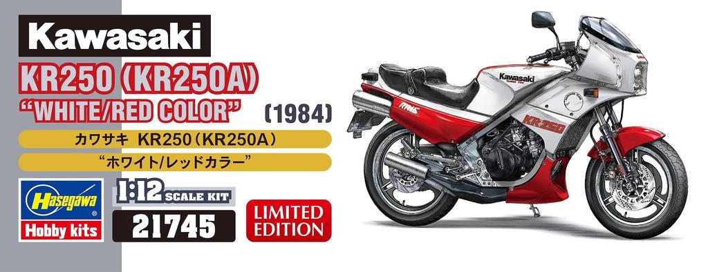Hasegawa Kawasaki KR250 Plastic Model Kit 21745 1/12 (KR250A) White/Red