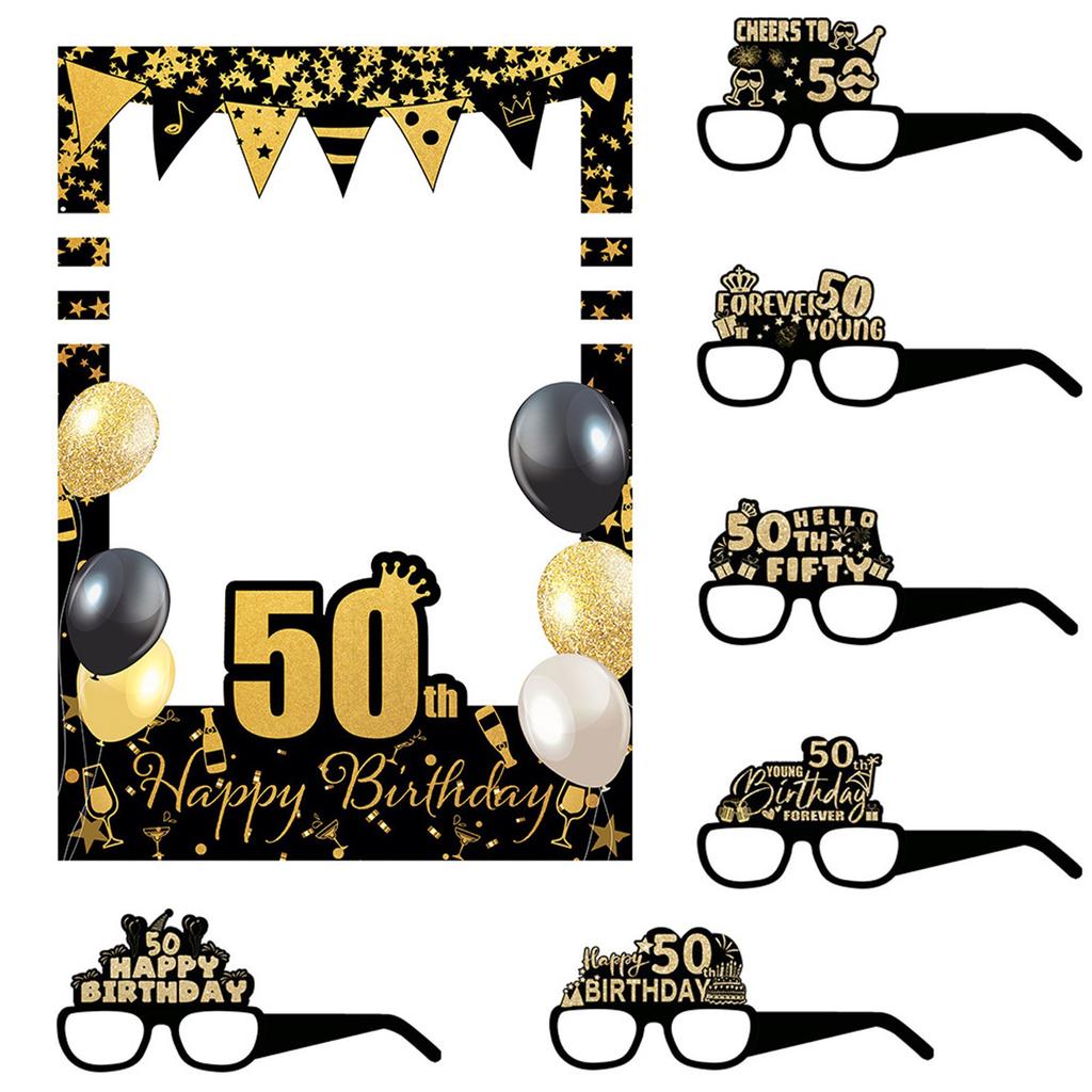 Fun Birthday Party Photo Frame and Glasses Set Birthday Photography Prop for Women Men Holiday Birthday Party Decoration