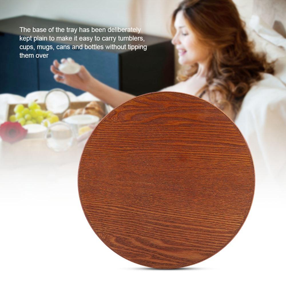 Round Shape Wooden Plate Brown Tea Tray Coffee Serving Wood Serving Tray  Home Kitchen