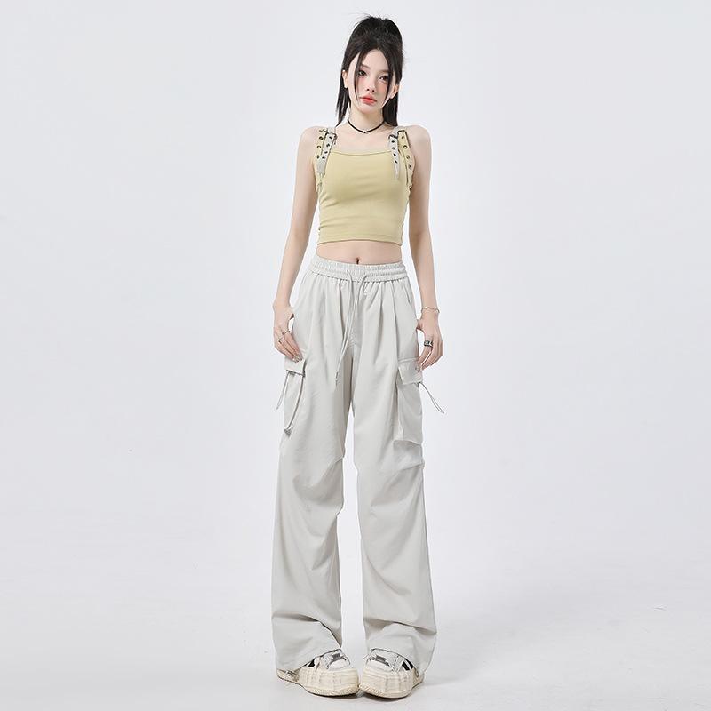 Work Pants for Women In Spring and Summer Loose Thin High Waist Elastic Waist Casual Pants for Women In Spring Wide-leg Pants for Women In Spring