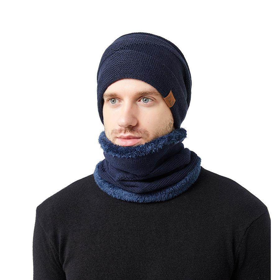 Winter Thick Warm Hat Couple's Warm Hat Solid Color Men's Women's Velvet Knitted Hat Sleeve Cap