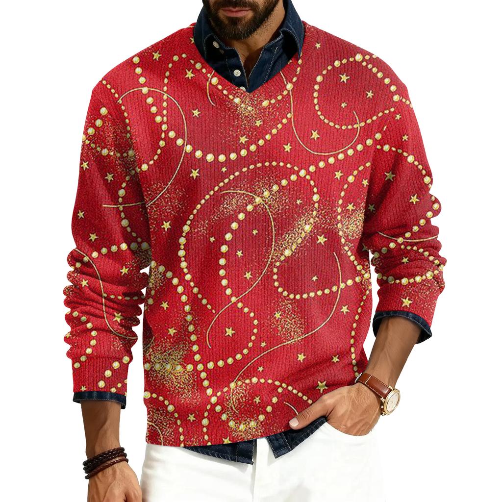 Pánský pulovr s V-výstřihem, s dlouhým rukávem, žebrovaný úplet