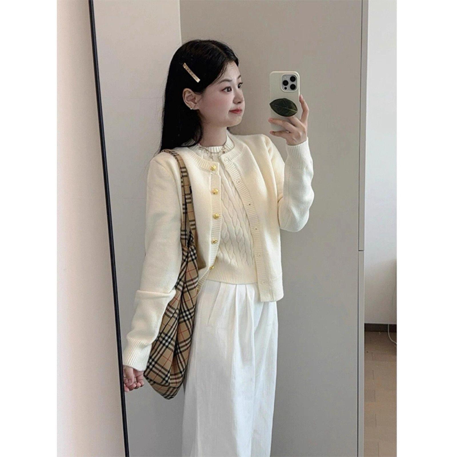 

Women s French Design Knitted Cardigan Set – Autumn/Spring Two-Piece Knitwear L