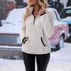 2026 Women's Autumn/Winter Half-High Collar Zipper Pocket Long Plush Sweatshirt