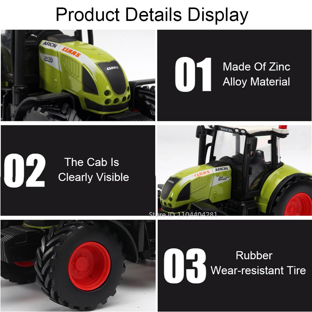 1:32 Agricultural Tractor Alloy Model Toy Diecast Car Front Wheel Steering Rubber Tires Miniature Vehcies Children's Puzzle Toys