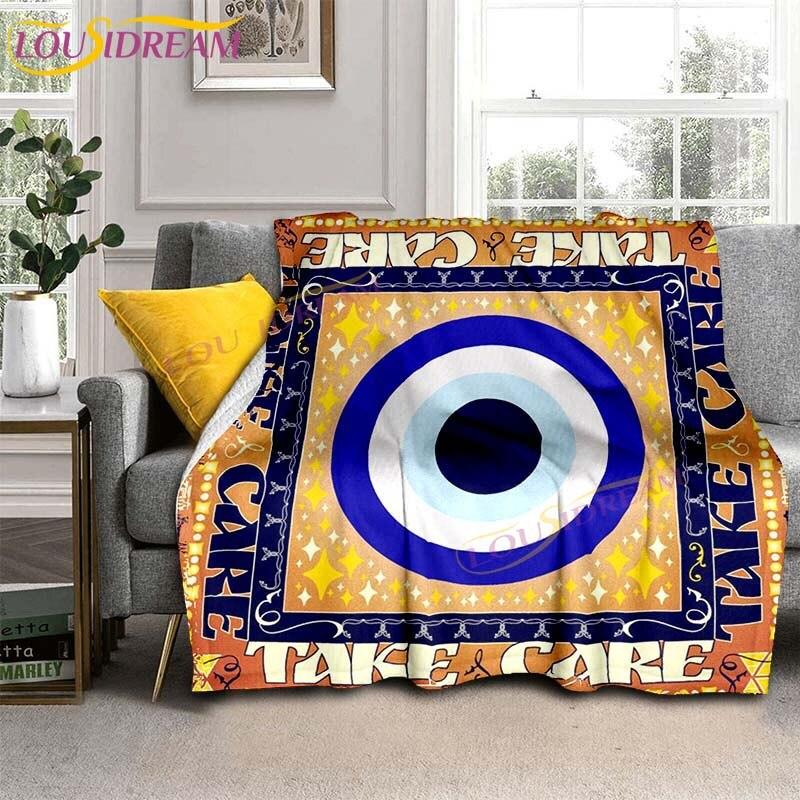 Evil Eye włoski prezent Malocchio Eye niebieski i biały koc rzut koc narzuta na kanapę Boho Chic Distressed Tribal Decor