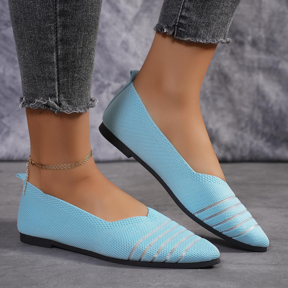 

New Pointed Toe Flat Office Boat Solid Color Knitted Slip on Shoes Casual Ballet Flats Shoes Women Loafers Zapatos Mujer 43