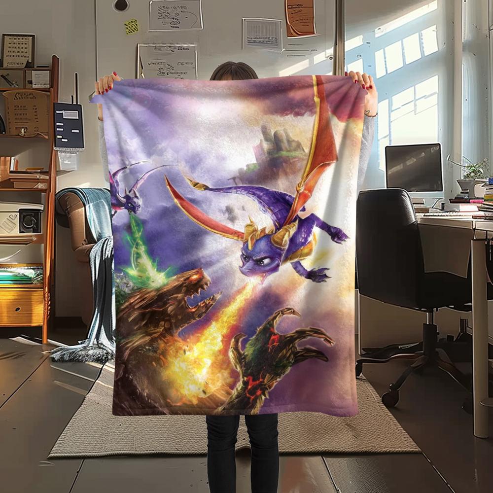1PC Spyro the Dragon Print Flannel Blanket, High Quality Comfortable for All Seasons, Home Decor, Warmth and Comfort, Perfect for Christmas Gifts