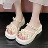 2025 new fairy style pearl slippers female summer wear sweet thick-soled flowers with skirts sandals two wear sandals