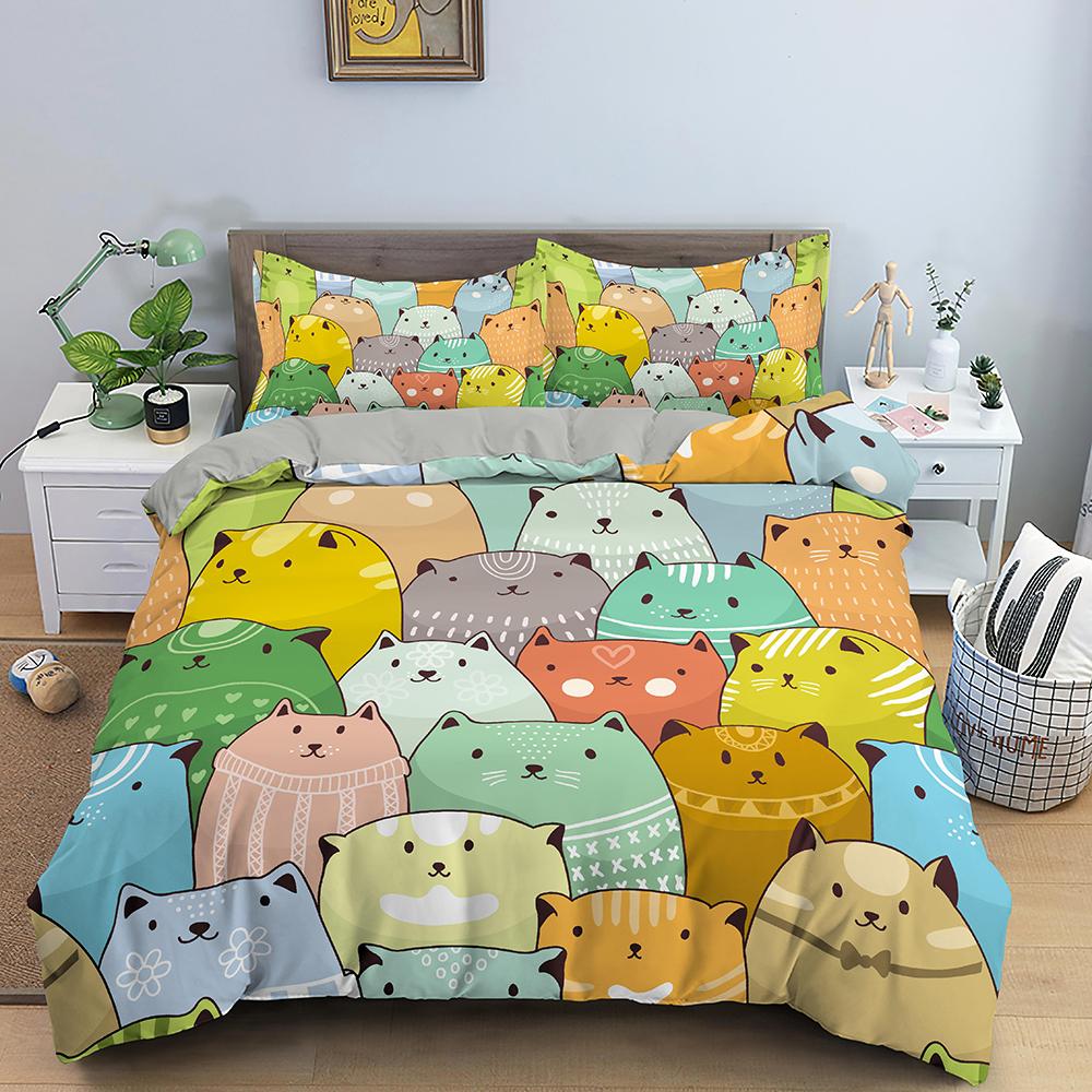 Cartoon Cat Duvet Cover King Queen Lovely Kitty Feet Pattern Bedding Collection For Kids Boys Girls Animal 23Pcs Polyester Quilt Cover