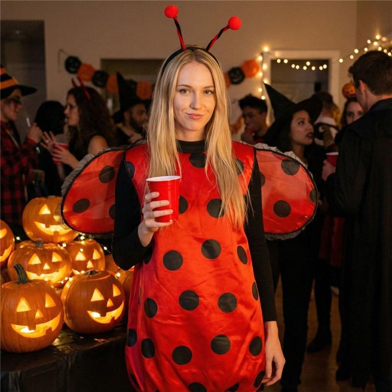 Costume Coccinella di Halloween per Donna Vestito Cosplay Ape con Ali