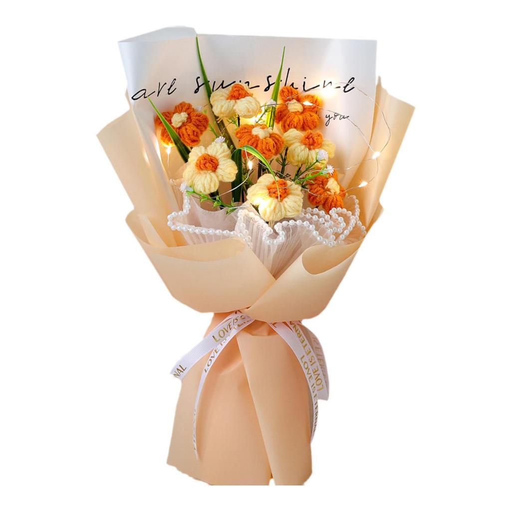 Crochet Flower Bouquet with Light Knitted Artificial Flowers for Teacher’S Day Wedding Valentine’S Day Festival Anniversary