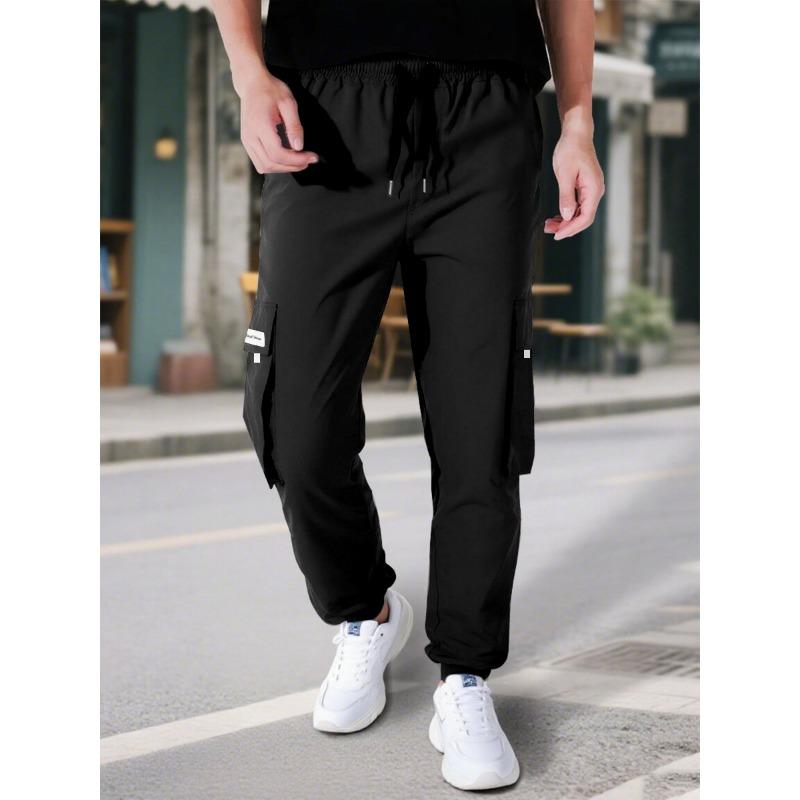 Mens Casual Drawstring Multi Pockets Straight Long Work Cargo Pants