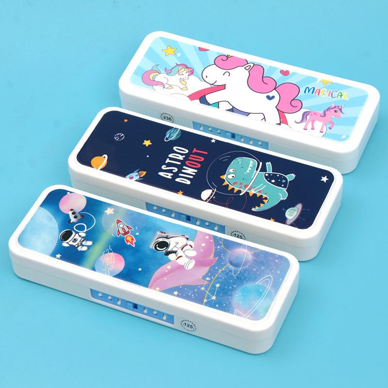 2024 New Cute Primary School Student Stationery Box Children's Multi-Function Lock Stationery Box Kindergarten Pencil Box