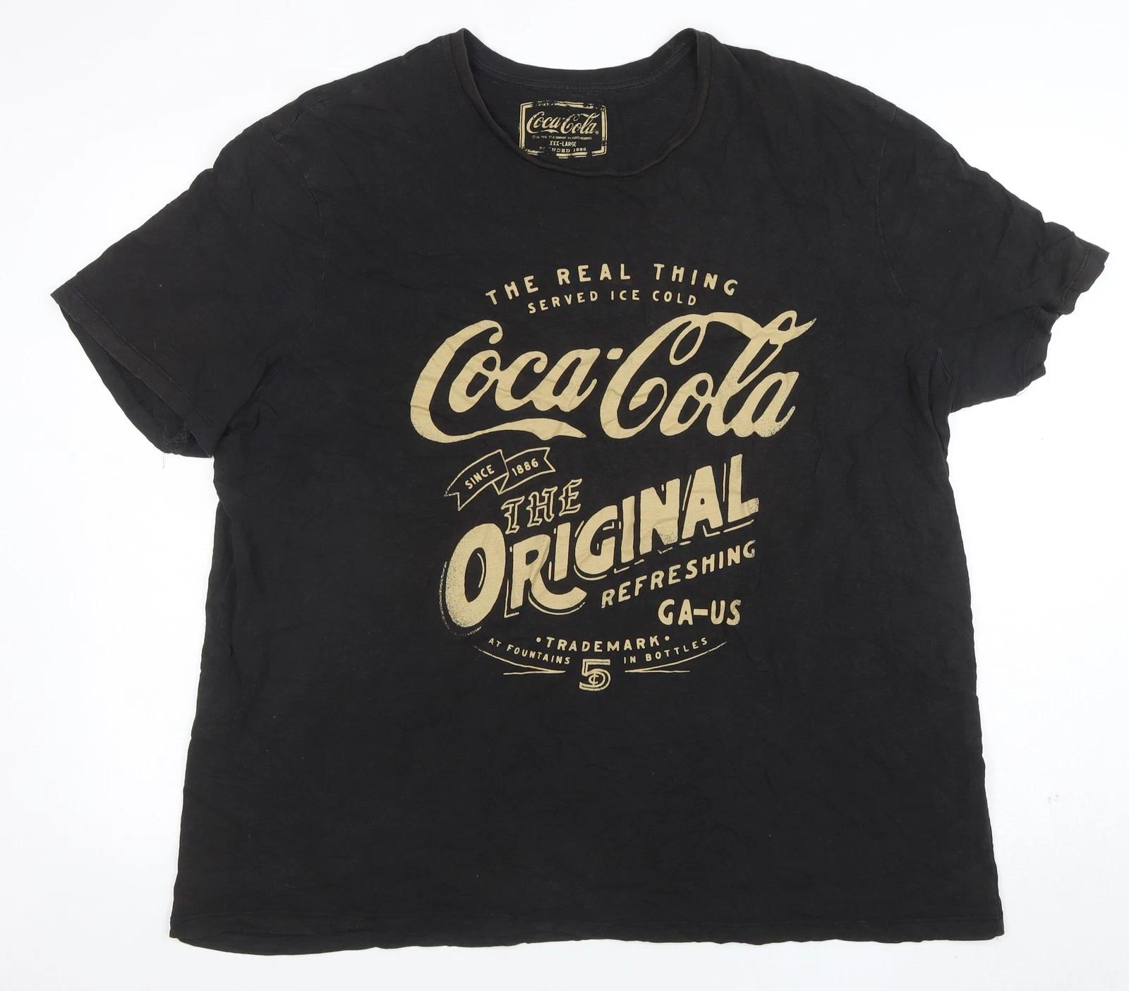 Мужская черная футболка Tu с графическим принтом Coca-Cola XXXL Хлопок Круглый вырез L