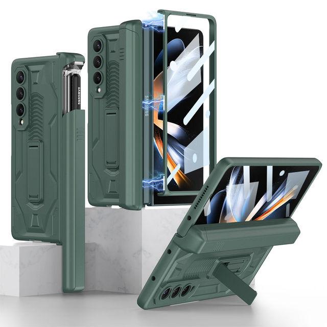 Magnetic Folding Armor Slide Pen Case For Samsung Galaxy Z Fold 4 5g With Bracket Anti -Drop Shockproof Full Protection Cover