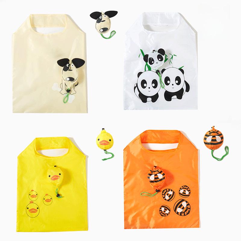 Eco-Friendly Folding Shopping Bag with Japanese Animal Cartoon Design, Large Capacity, Polyester 190T, Puppy Theme